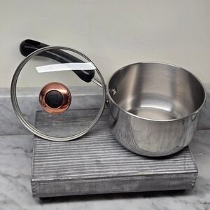 Paula Deen Copper Bottom Stainless Steel 2 Qt Saucepan with Glass Lid Conduction